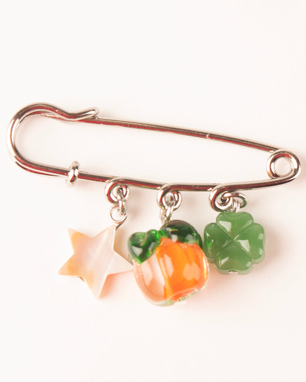 Charm Brooch - Star Shell, Orange, Lucky Clover
