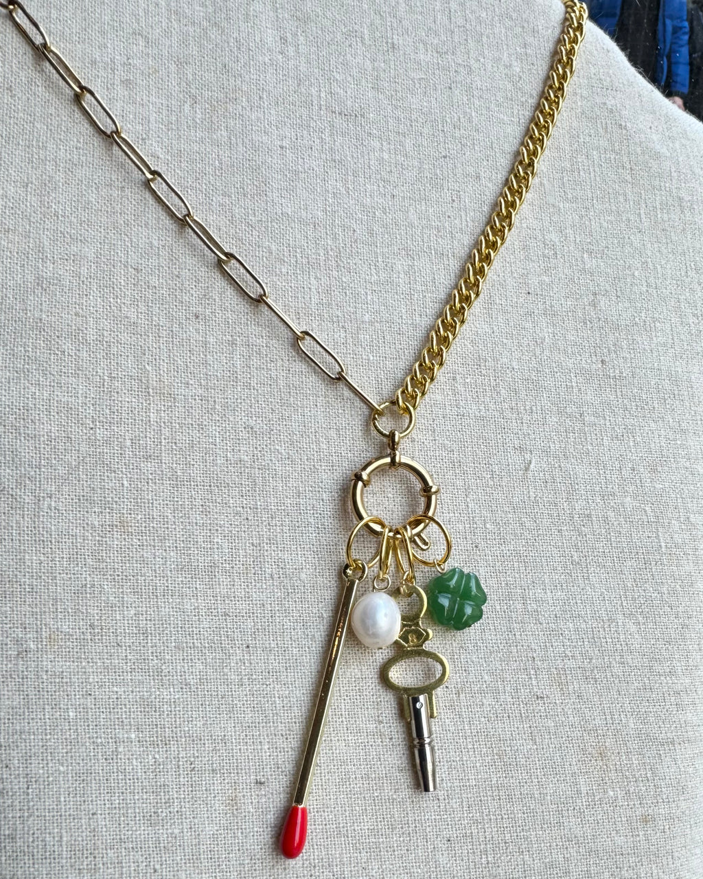 Vintage Watch Chain Necklace with Bolt Clasp Charm Bundle