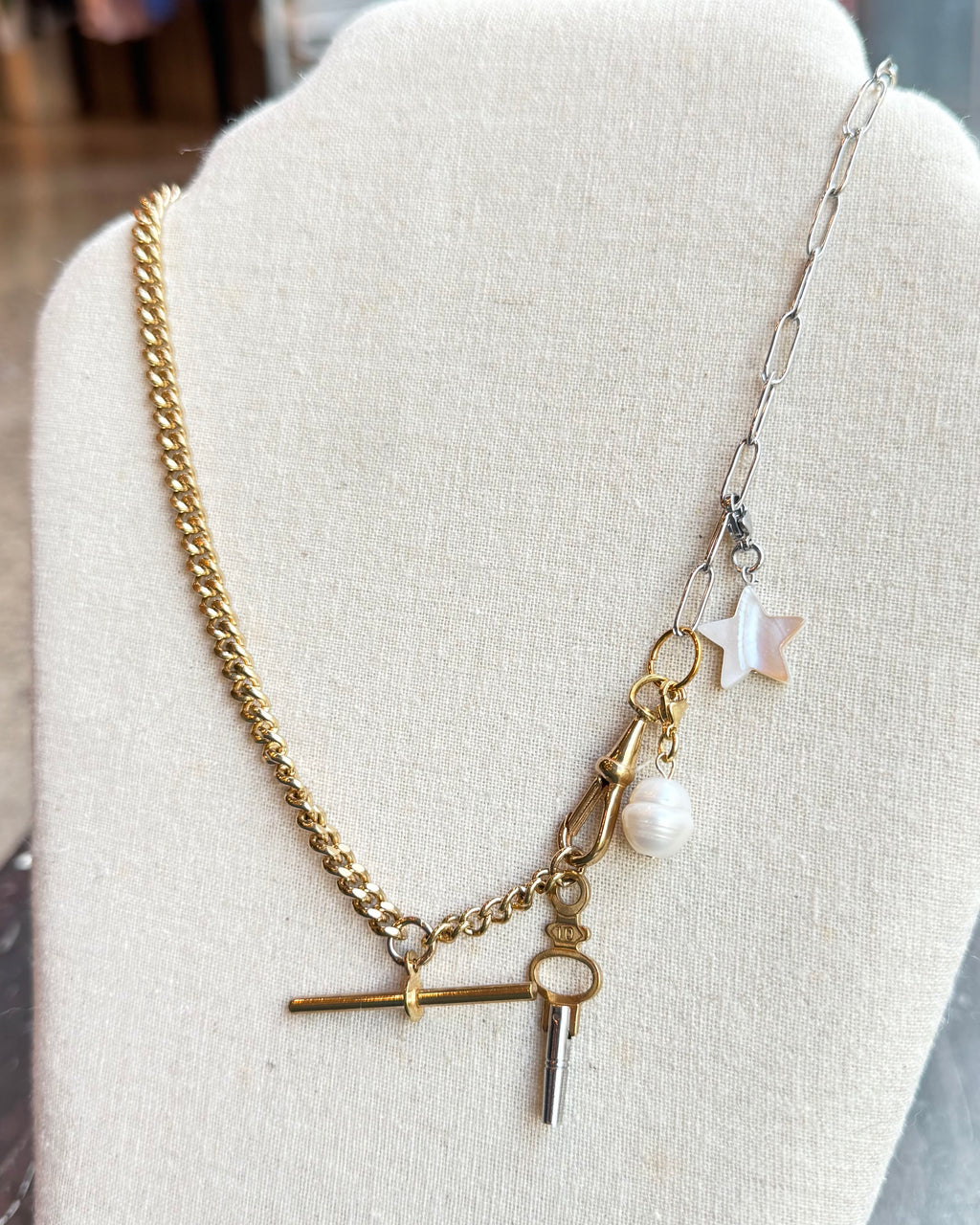 Vintage Mixed Metal T bar Necklace