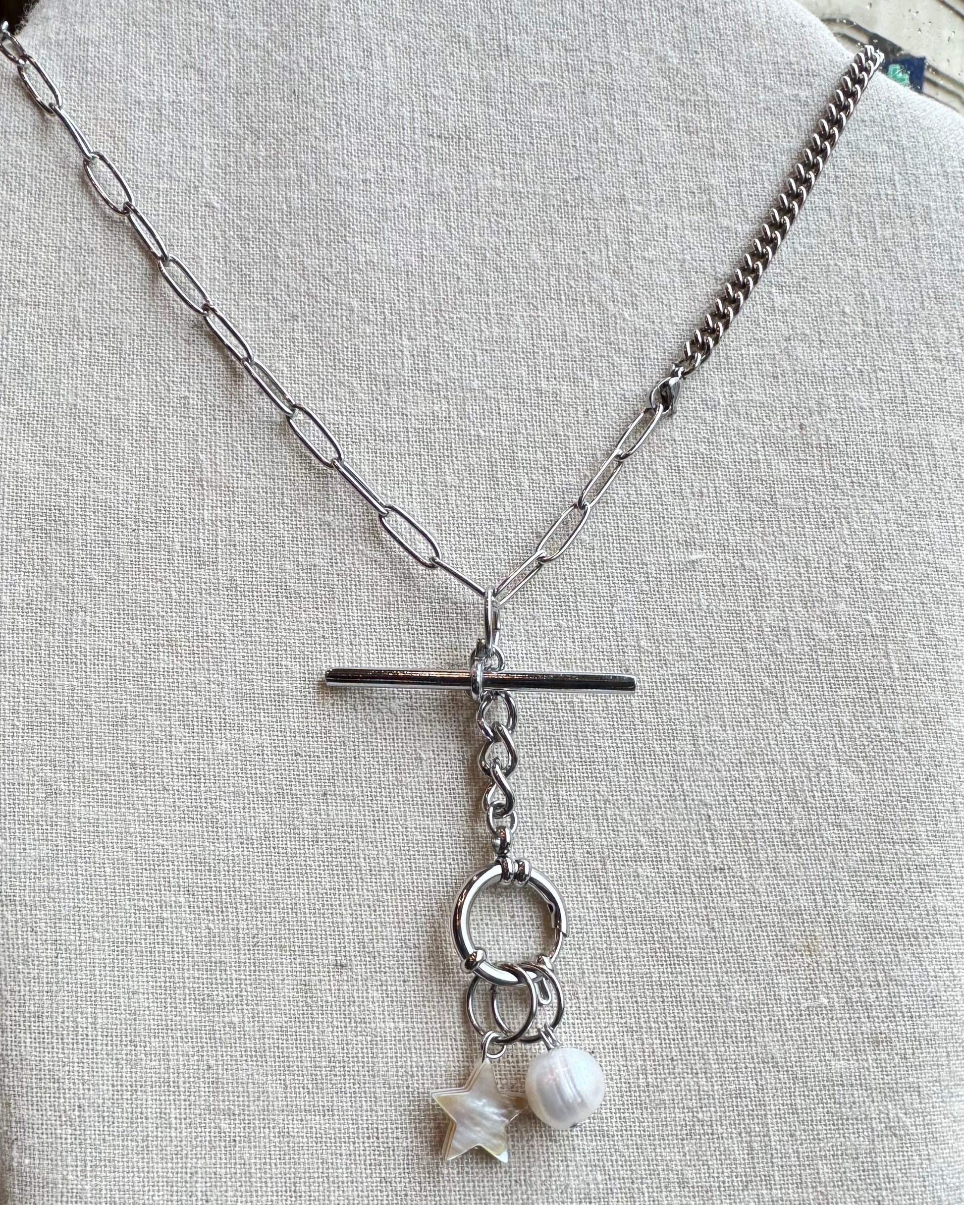 Vintage T bar Necklace with Charm Bundle Bolt Clasp - 3 Styles