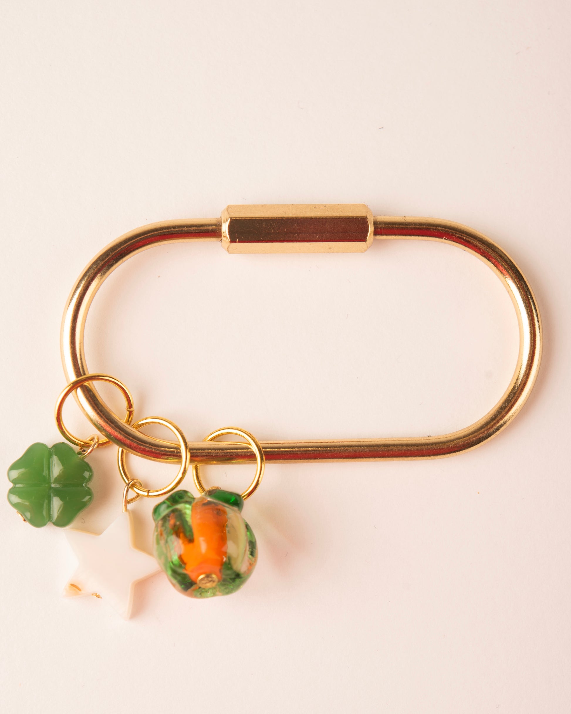 Carabiner bag charm - Orange, Star Shell, Lucky Clover