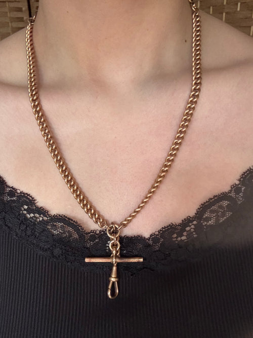 Antique 9ct Rolled Rose Gold T Bar Curb Chain Necklace