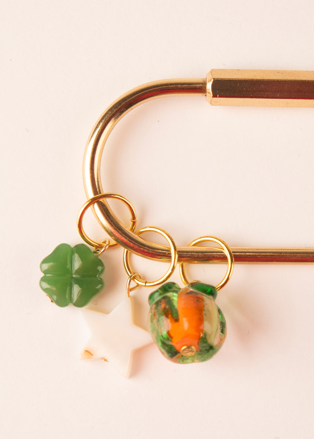 Carabiner bag charm - Orange, Star Shell, Lucky Clover