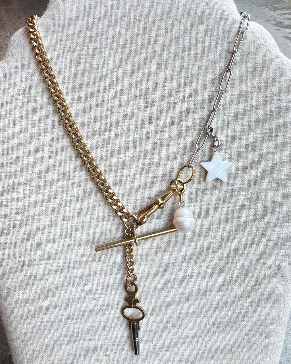 Vintage Mixed Metal T bar Necklace