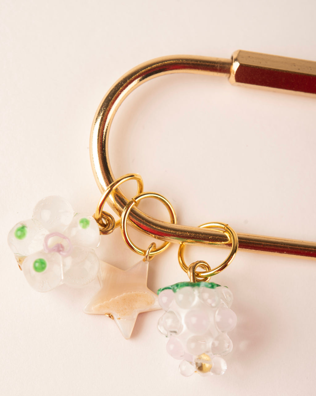 Carabiner bag charm - Pink Raspberry, Star Shell, Pink Flower