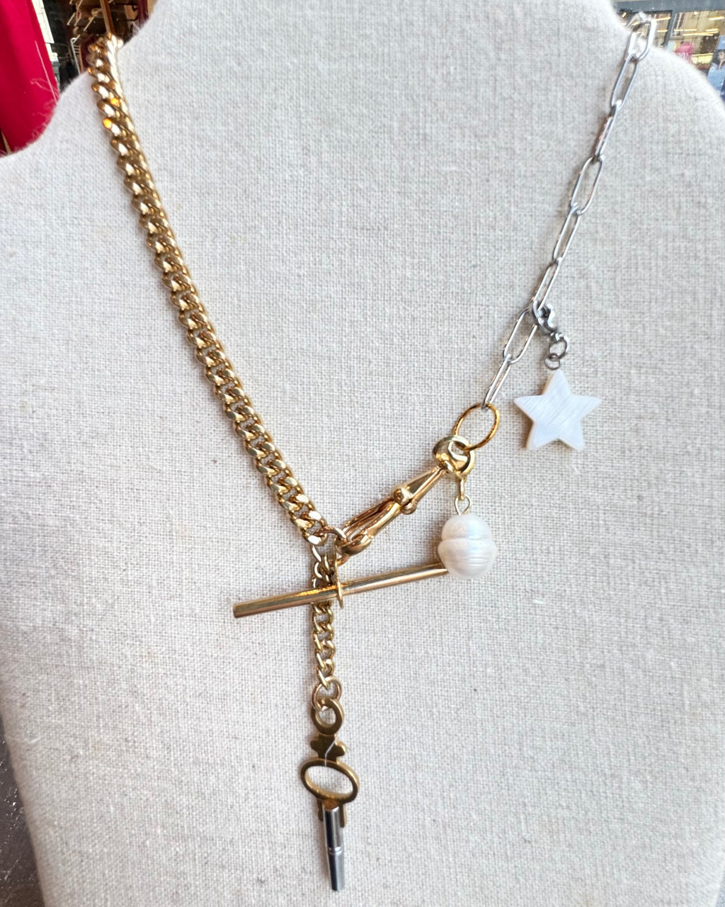 Vintage Mixed Metal T bar Necklace