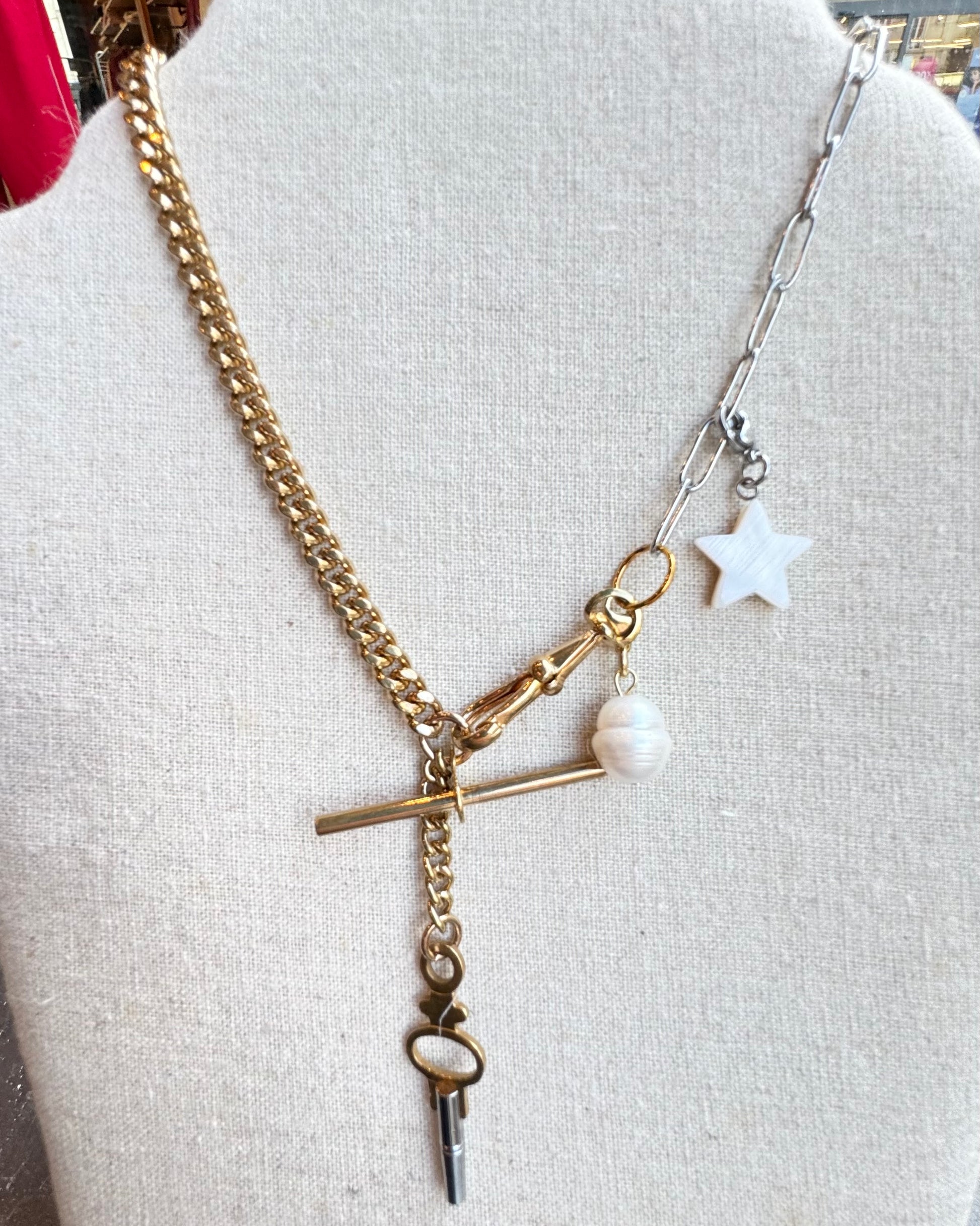 Vintage Mixed Metal T bar Necklace