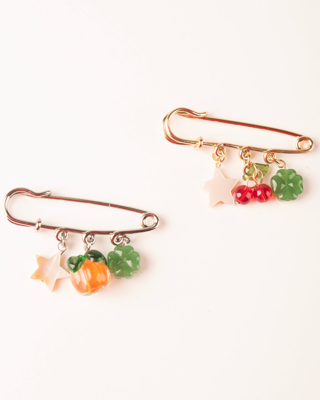 Charm Brooch - Star Shell, Cherry, Lucky Clover