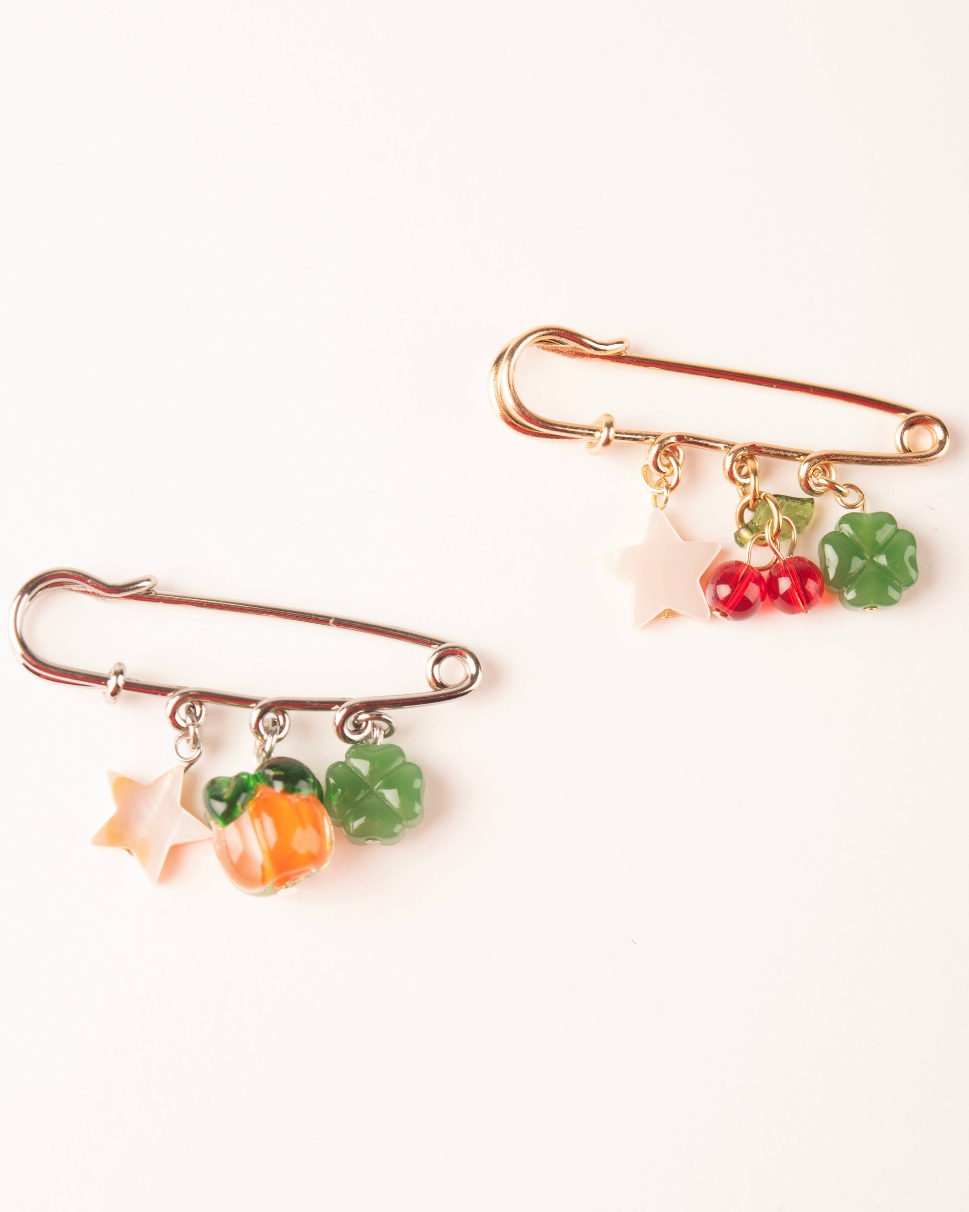 Charm Brooch - Star Shell, Cherry, Lucky Clover