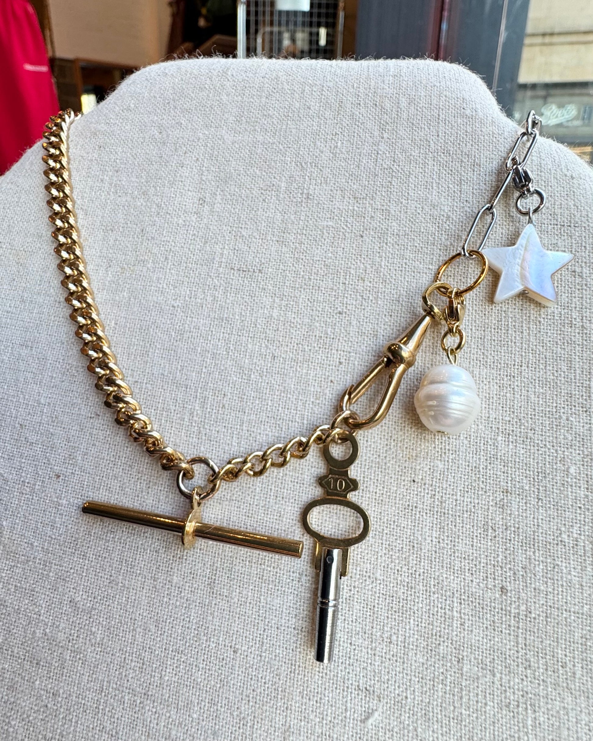Vintage Mixed Metal T bar Necklace