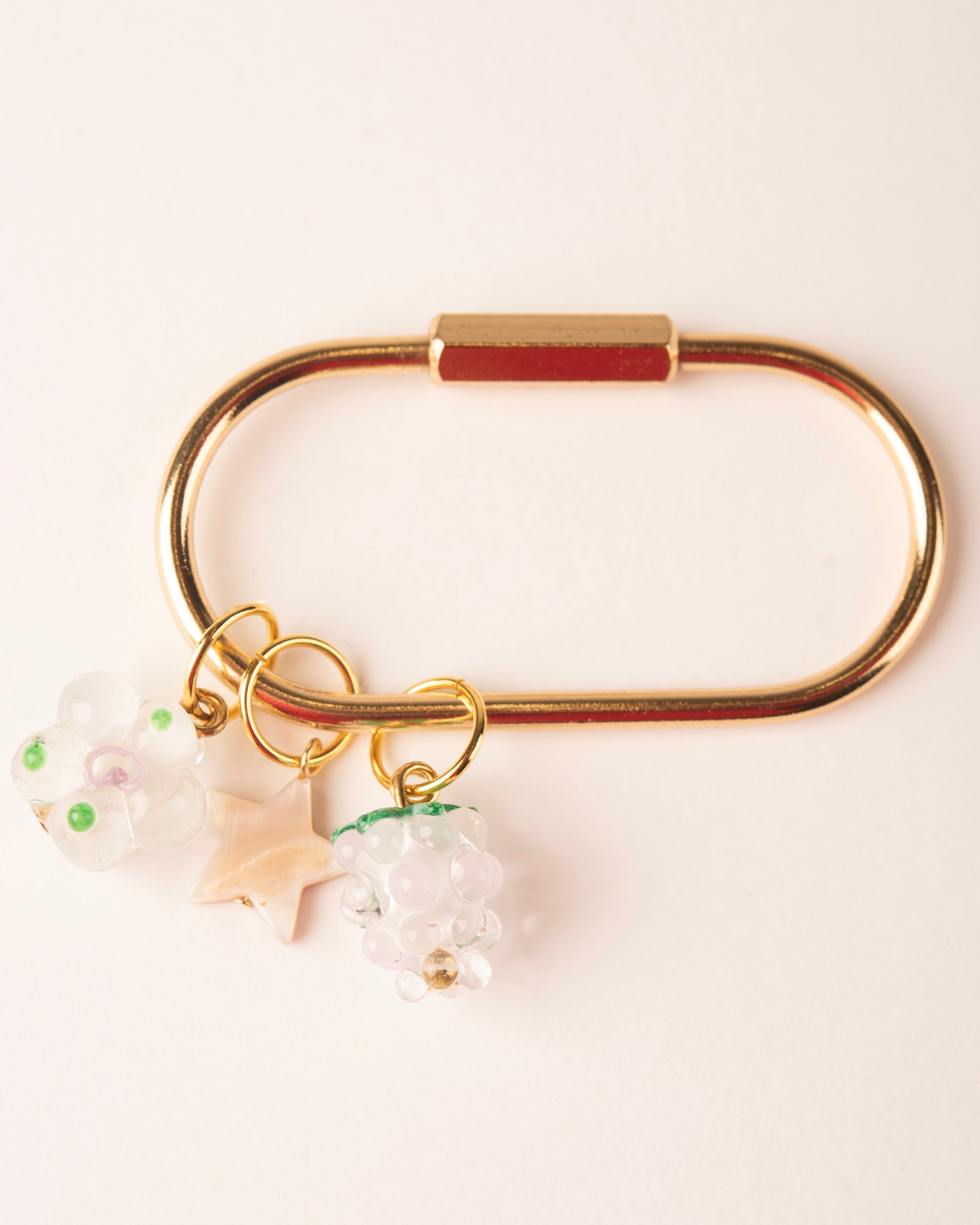 Carabiner bag charm - Pink Raspberry, Star Shell, Pink Flower