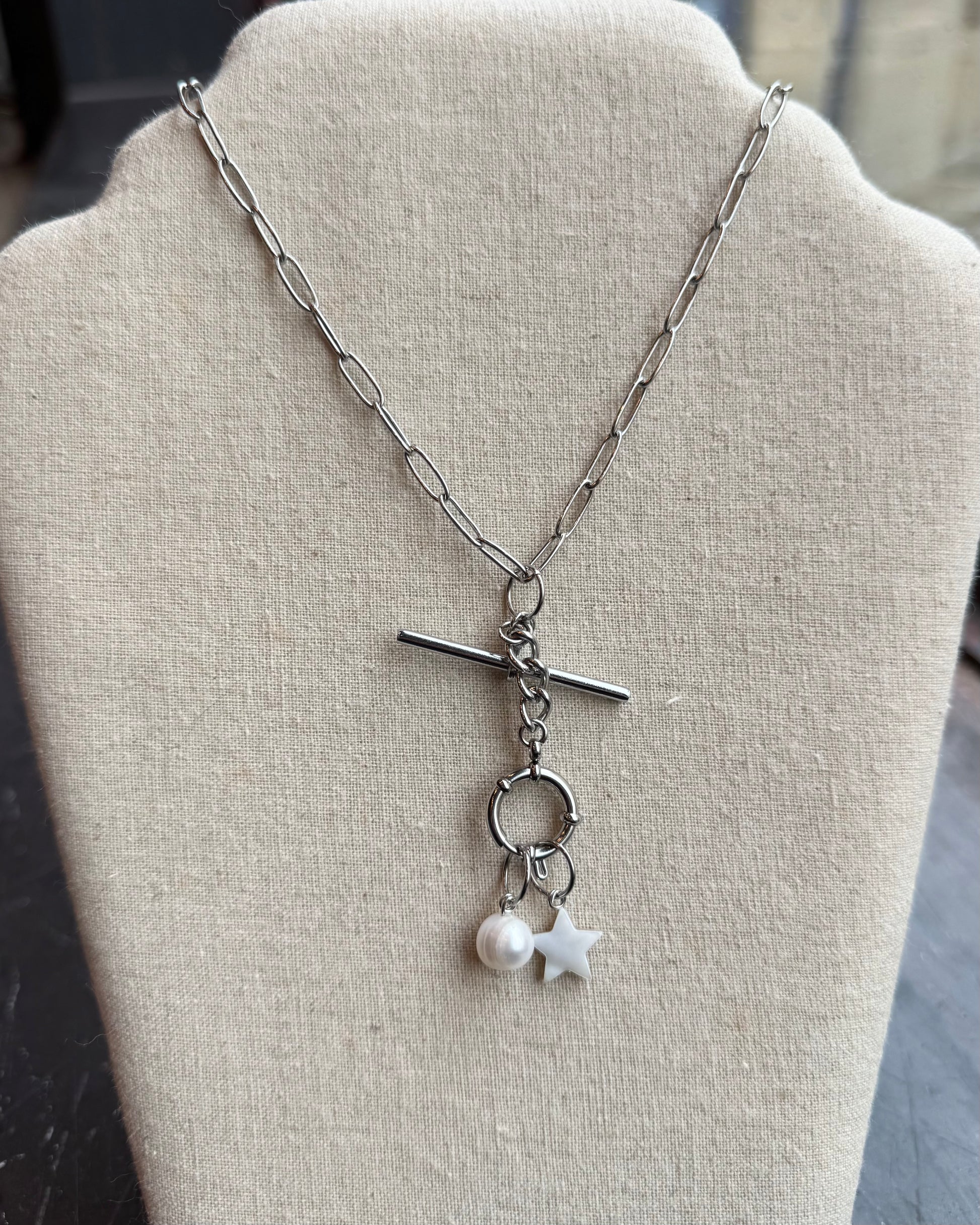 Vintage T bar Necklace with Charm Bundle Bolt Clasp - 3 Styles