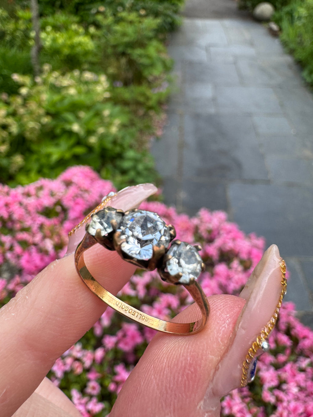 Antique Rolled Gold Paste Trilogy Ring