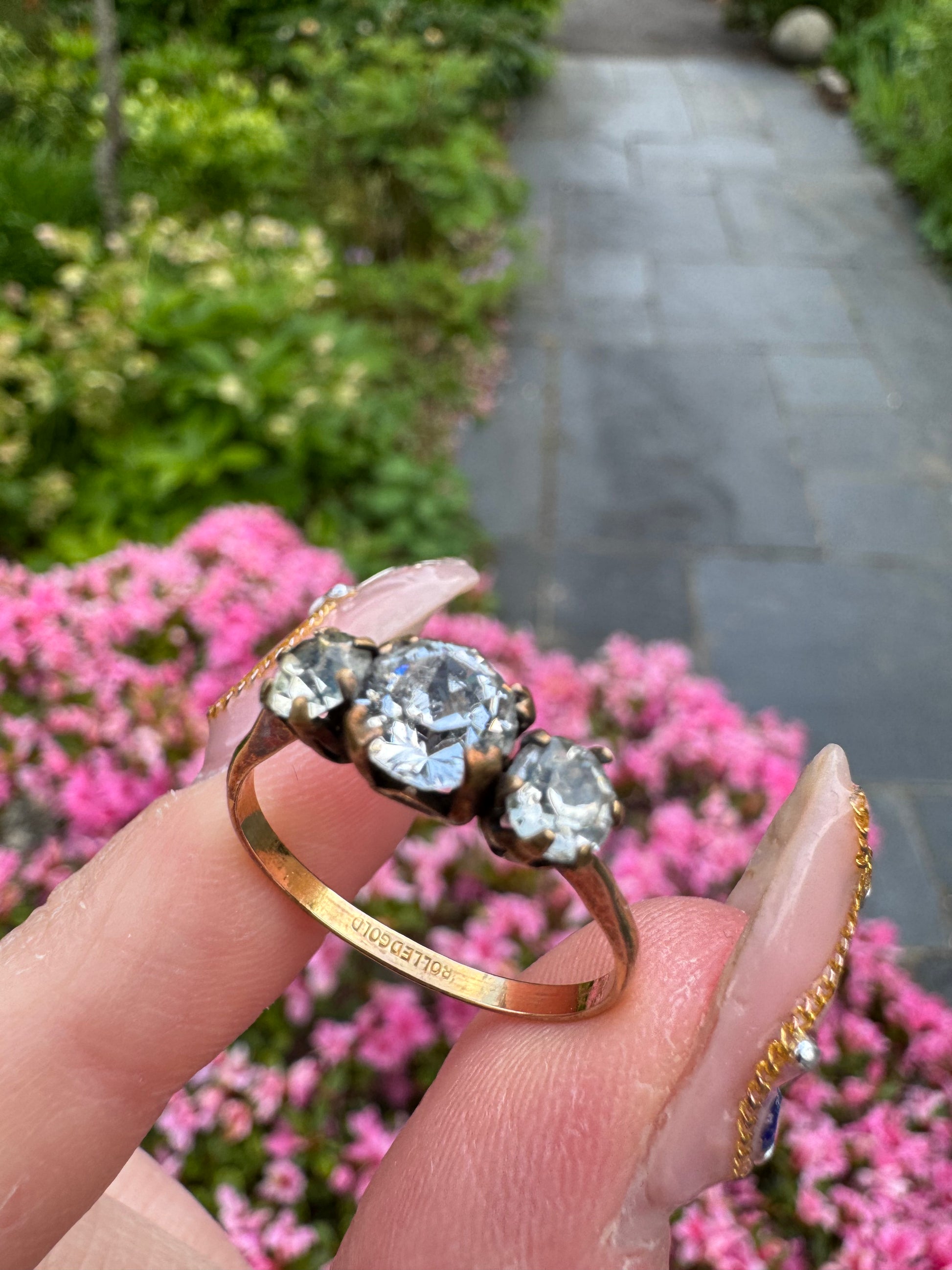 Antique Rolled Gold Paste Trilogy Ring