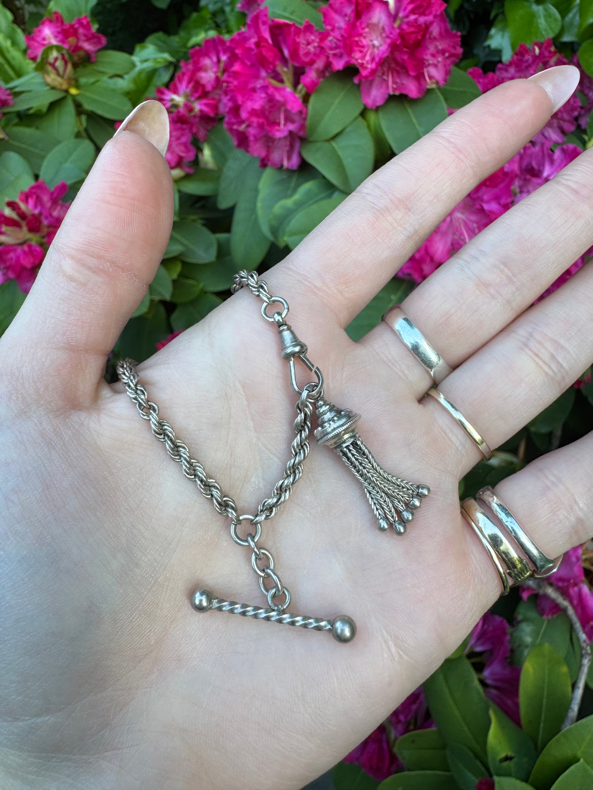 Antique Victorian Silver Albertina Watch Chain Bracelet