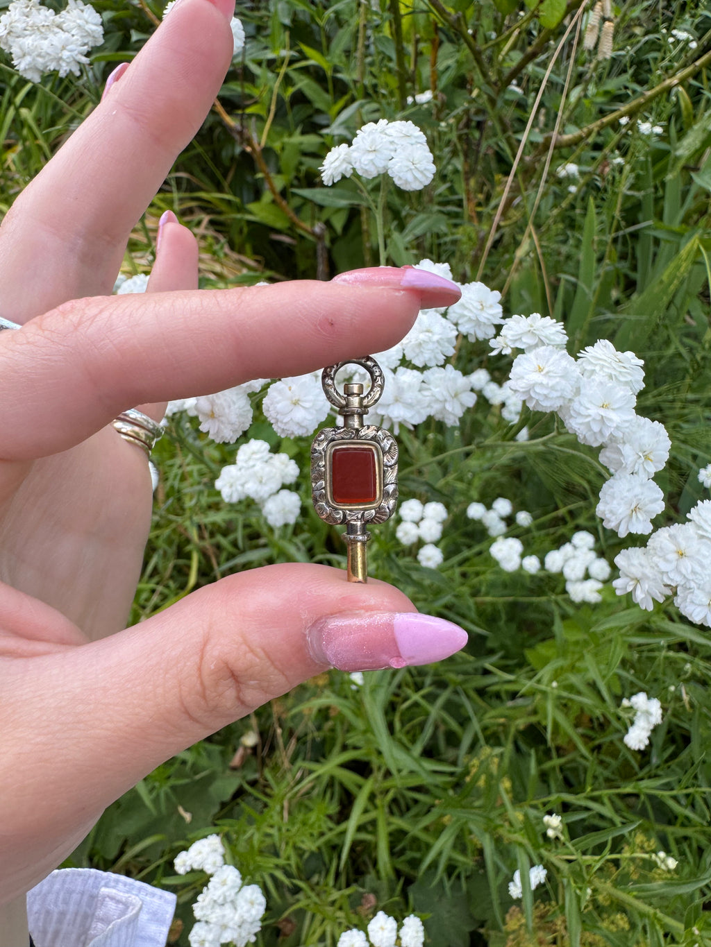 Antique Georgian Gold Cased Ornate Pocket Watch Key with Carnelian Stone