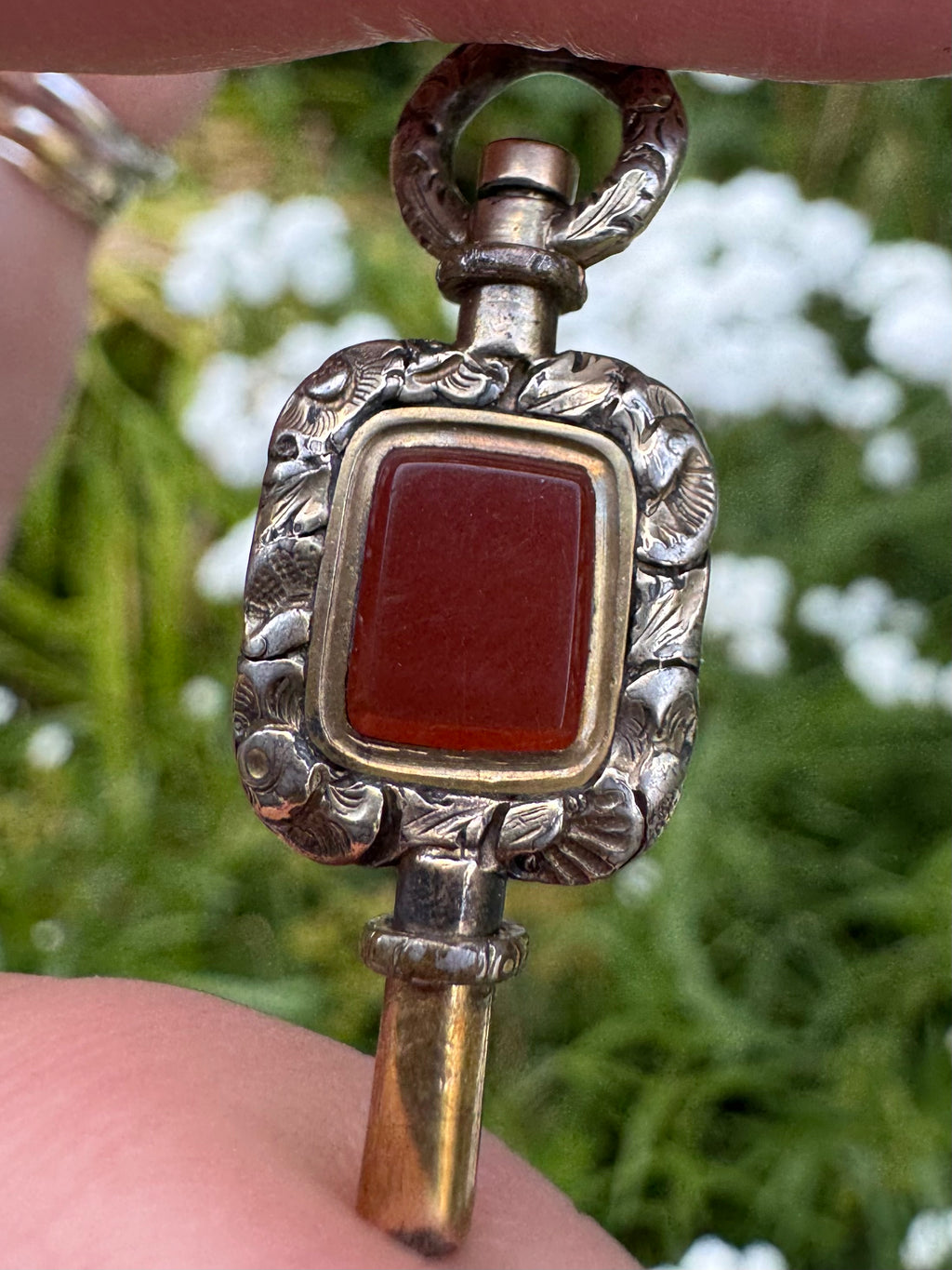 Antique Georgian Gold Cased Ornate Pocket Watch Key with Carnelian Stone
